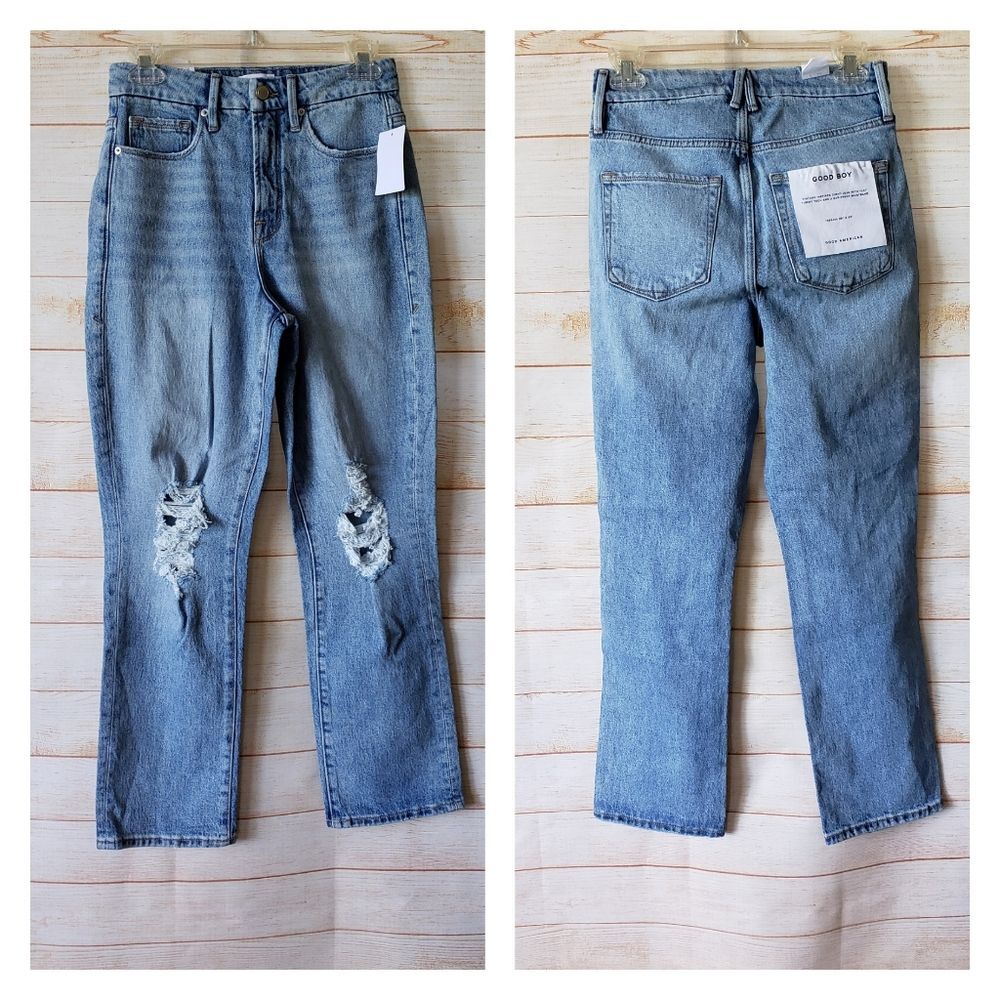 Good American Good Boy Distressed Denim Jeans in Indigo085 Women's Size 2/26
